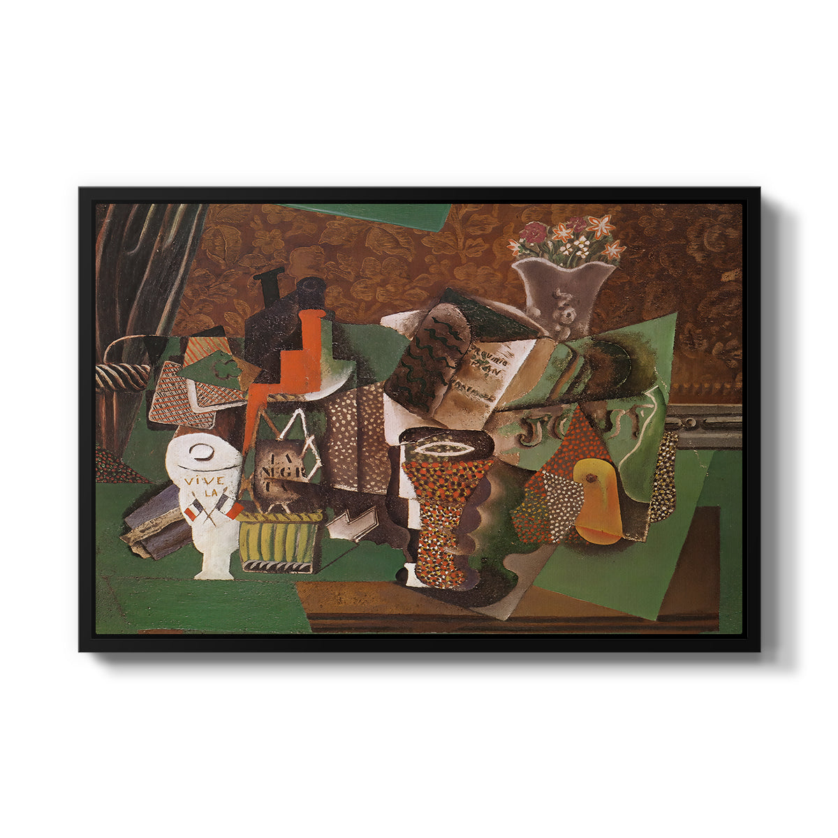 Playing Cards, Glasses, Bottle of Rum: "Vive la France", 1914-1915 - Floater Framed Canvas Print