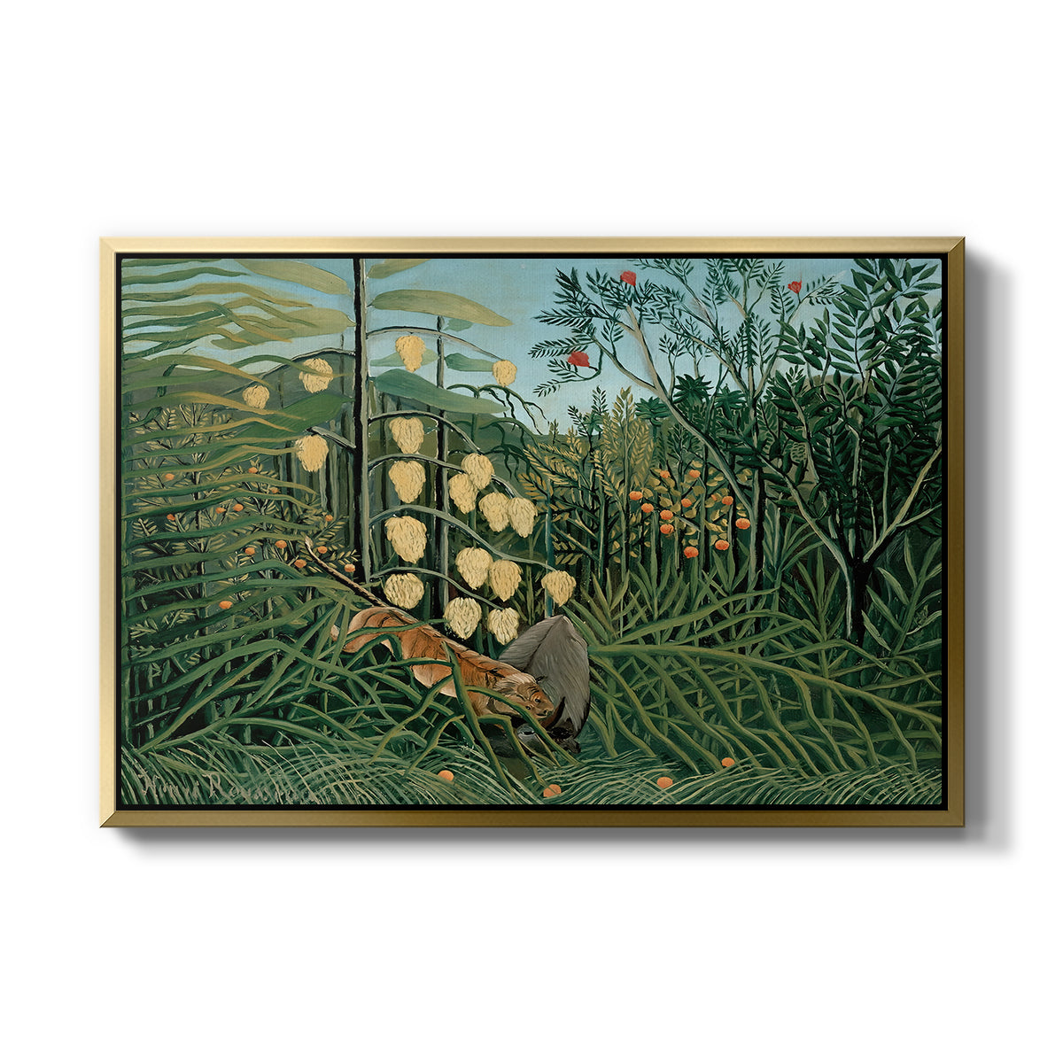 Fight Between a Tiger and a Buffalo, 1908 - Floater Framed Canvas Print