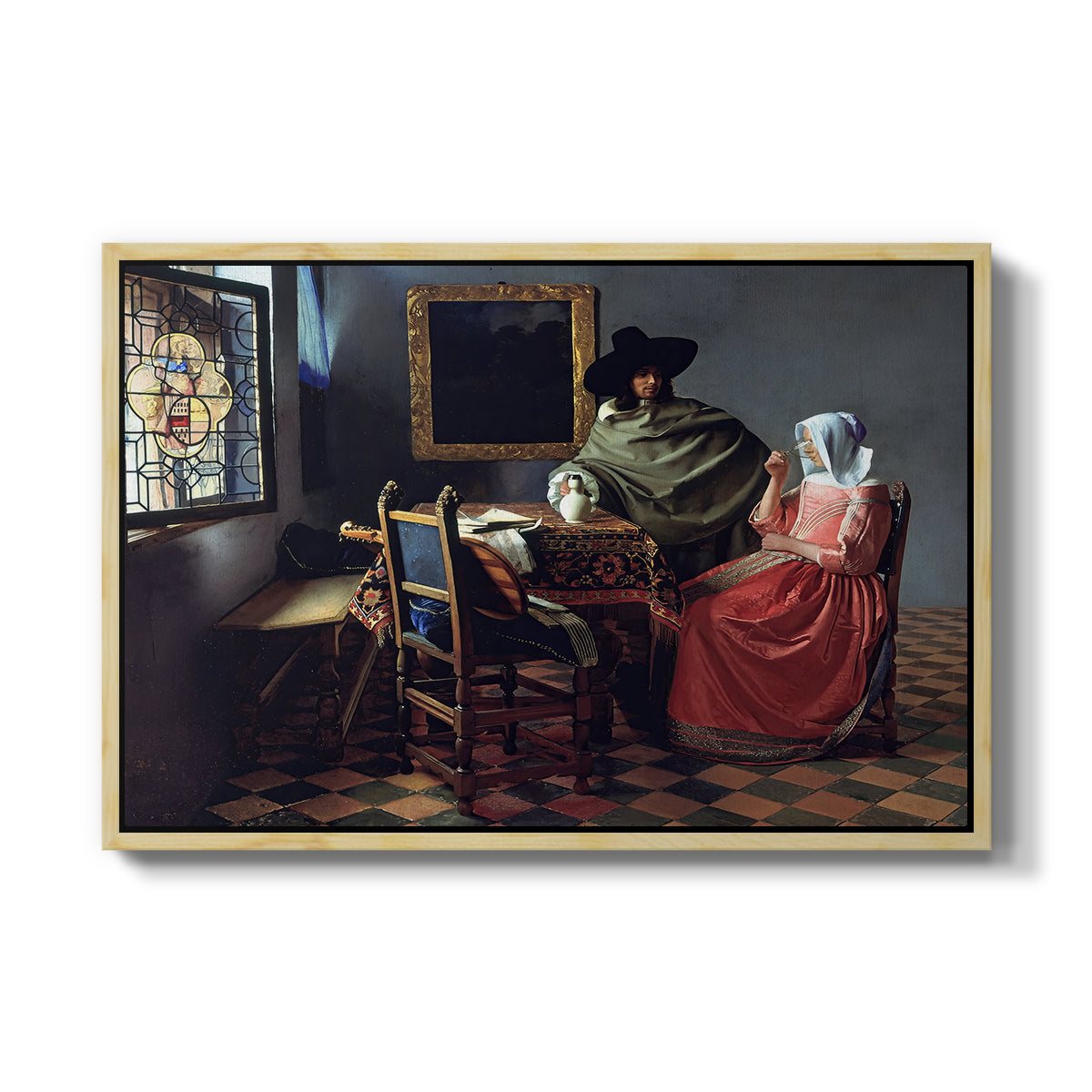The Glass of Wine, c. 1660 - Floater Framed Canvas Print