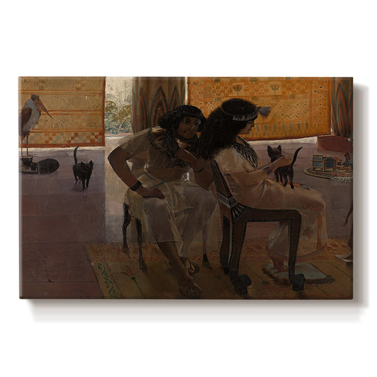 Canvas art print portraying ancient Egyptian figures gathered in ceremonial or architectural setting, set against a white background