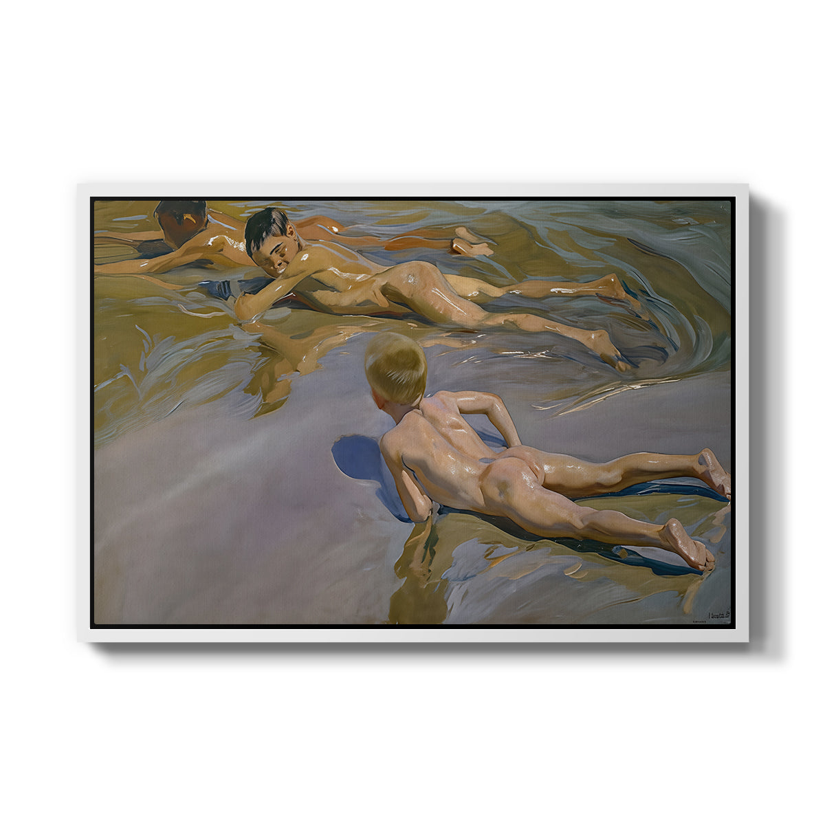 Boys on the Beach, 1910 - Floater Framed Canvas Print