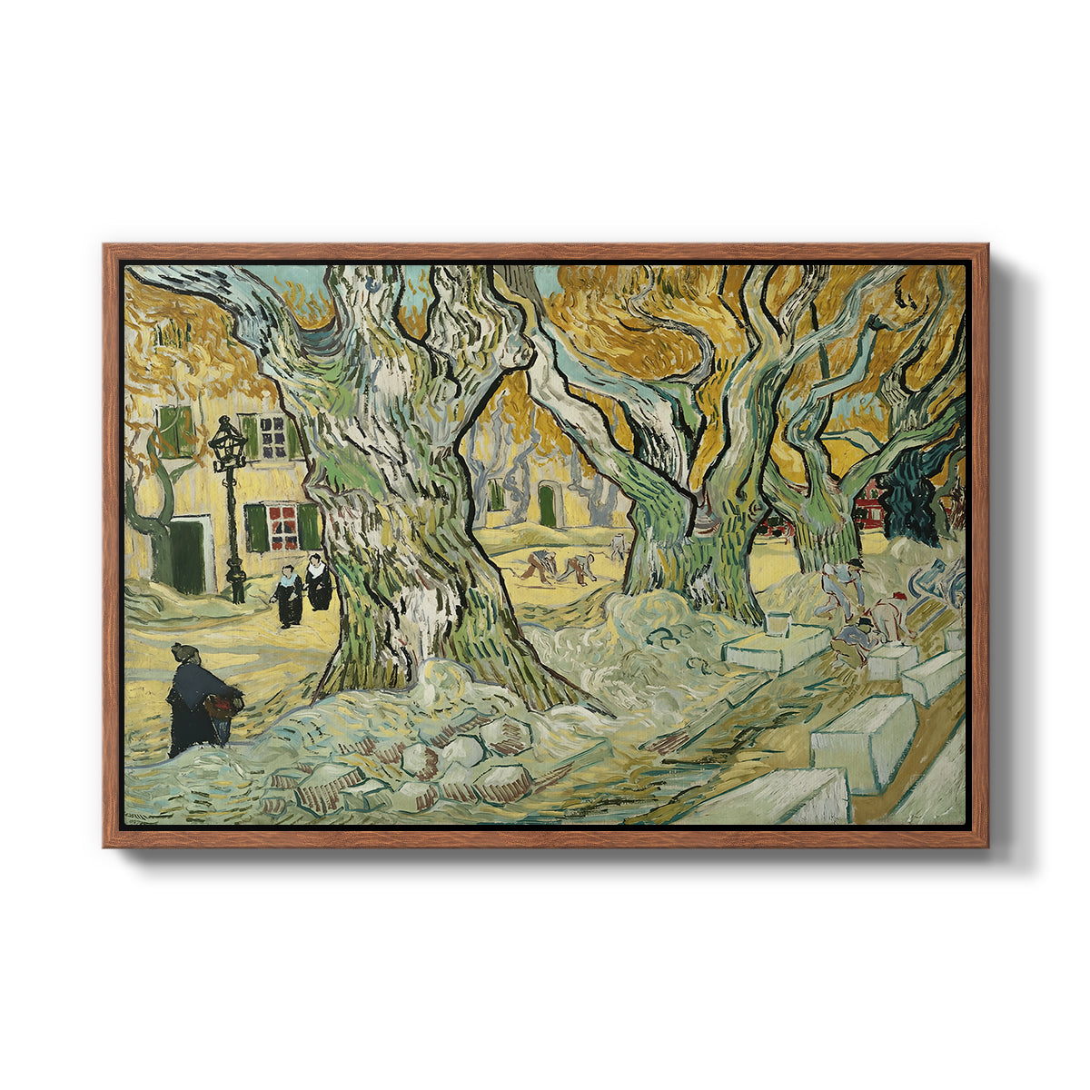 The Large Plane Trees (Road Menders at Saint-Rémy), 1889 - Floater Framed Canvas Print