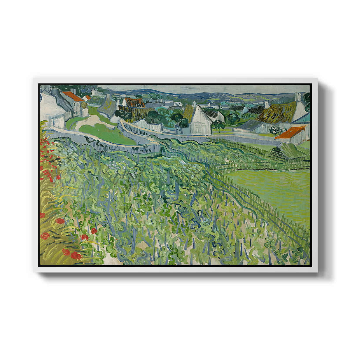 Vineyards at Auvers, 1890 - Floater Framed Canvas Print