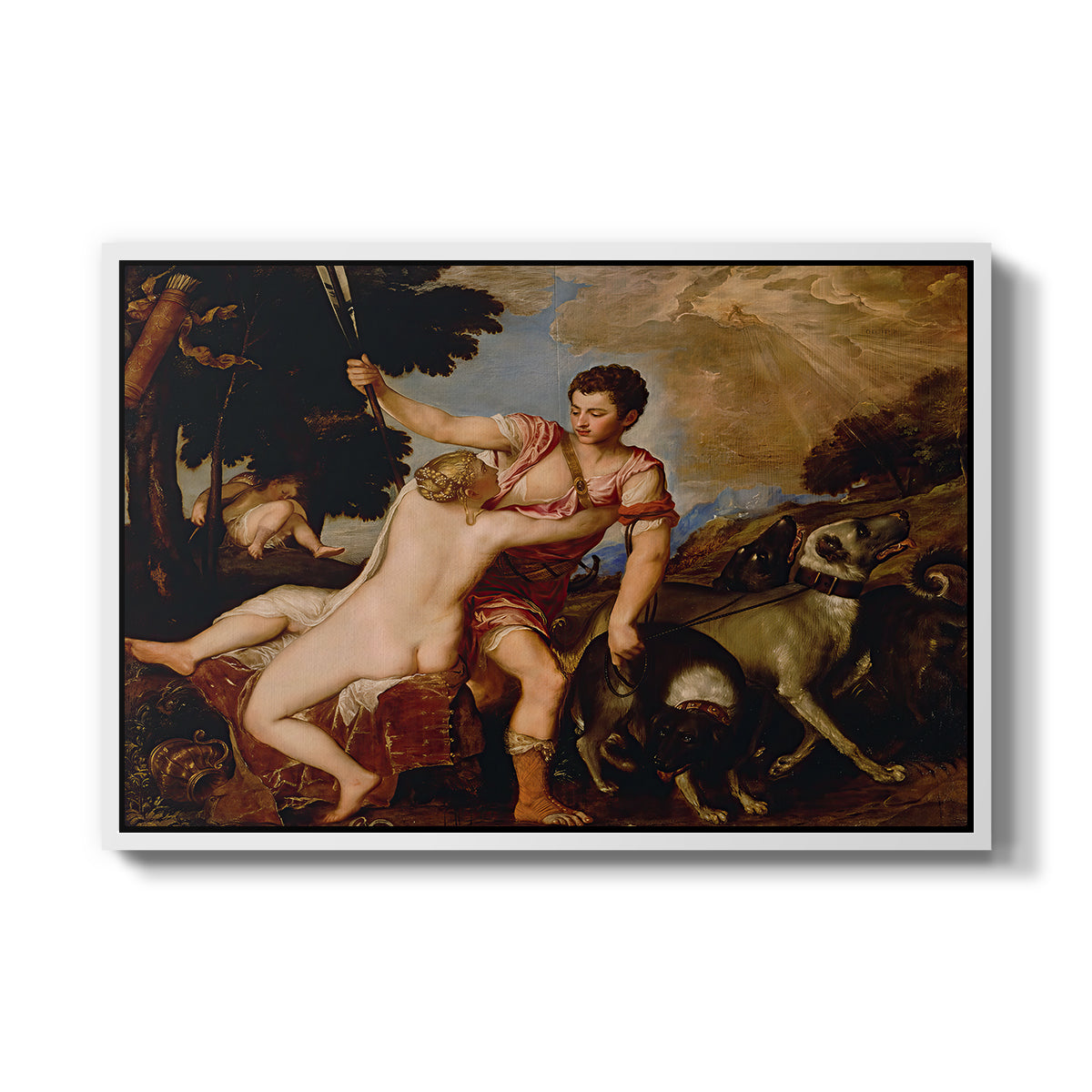 Venus and Adonis, 1554 - Floater Framed Canvas Print