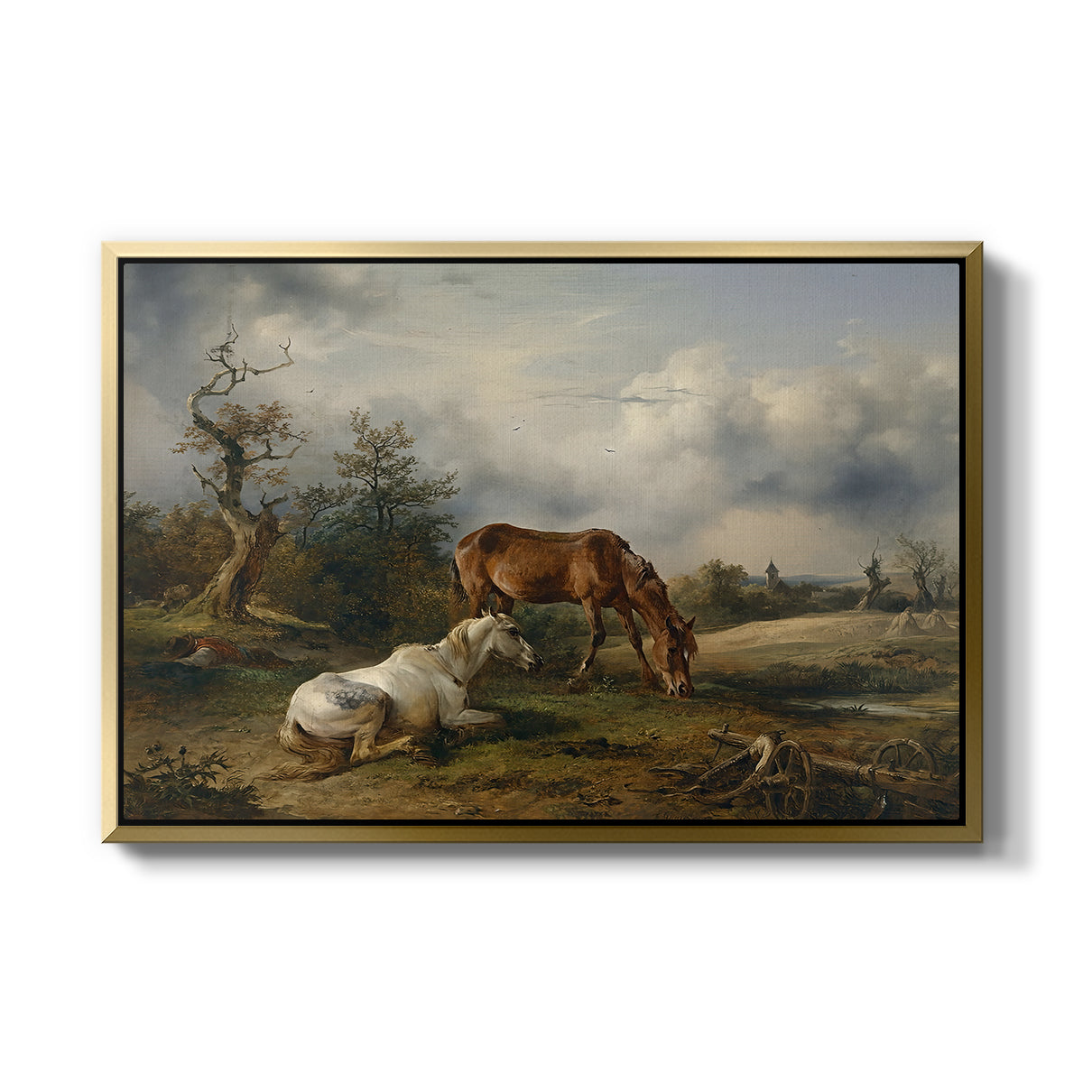 Two Horses on the Pasture, c. 1825 - Floater Framed Canvas Print