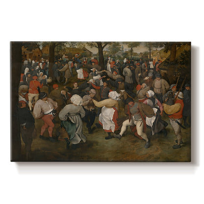 Canvas art print portraying a crowd dancing in outdoor wedding celebration, set against a white background