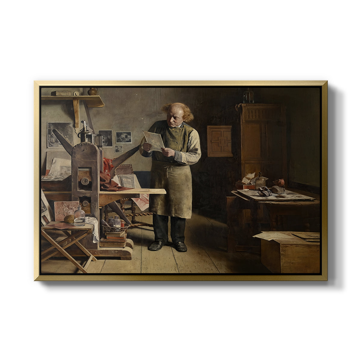 The Plate Printer, 1875 - Floater Framed Canvas Print