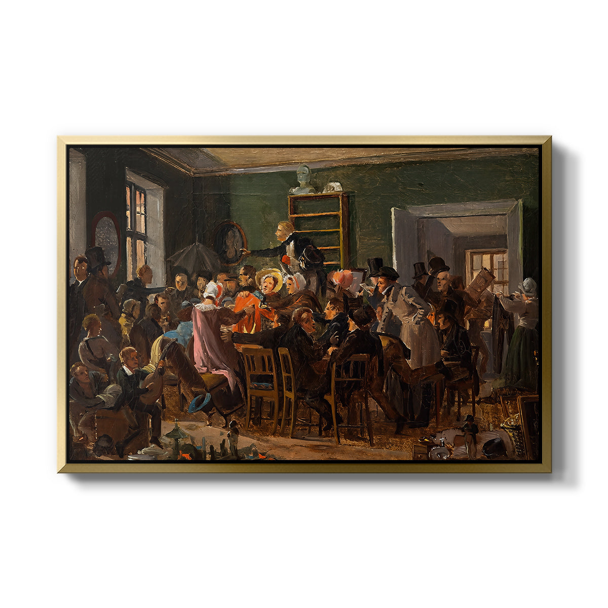 An Auction Scene, 1835 - Floater Framed Canvas Print