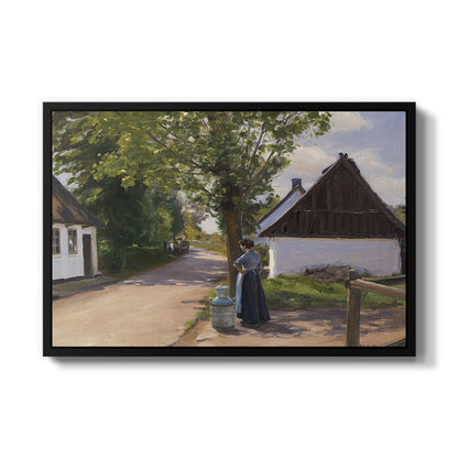 Danish Village Street with Woman and Milkman, 1880 - Floater Framed Canvas Print