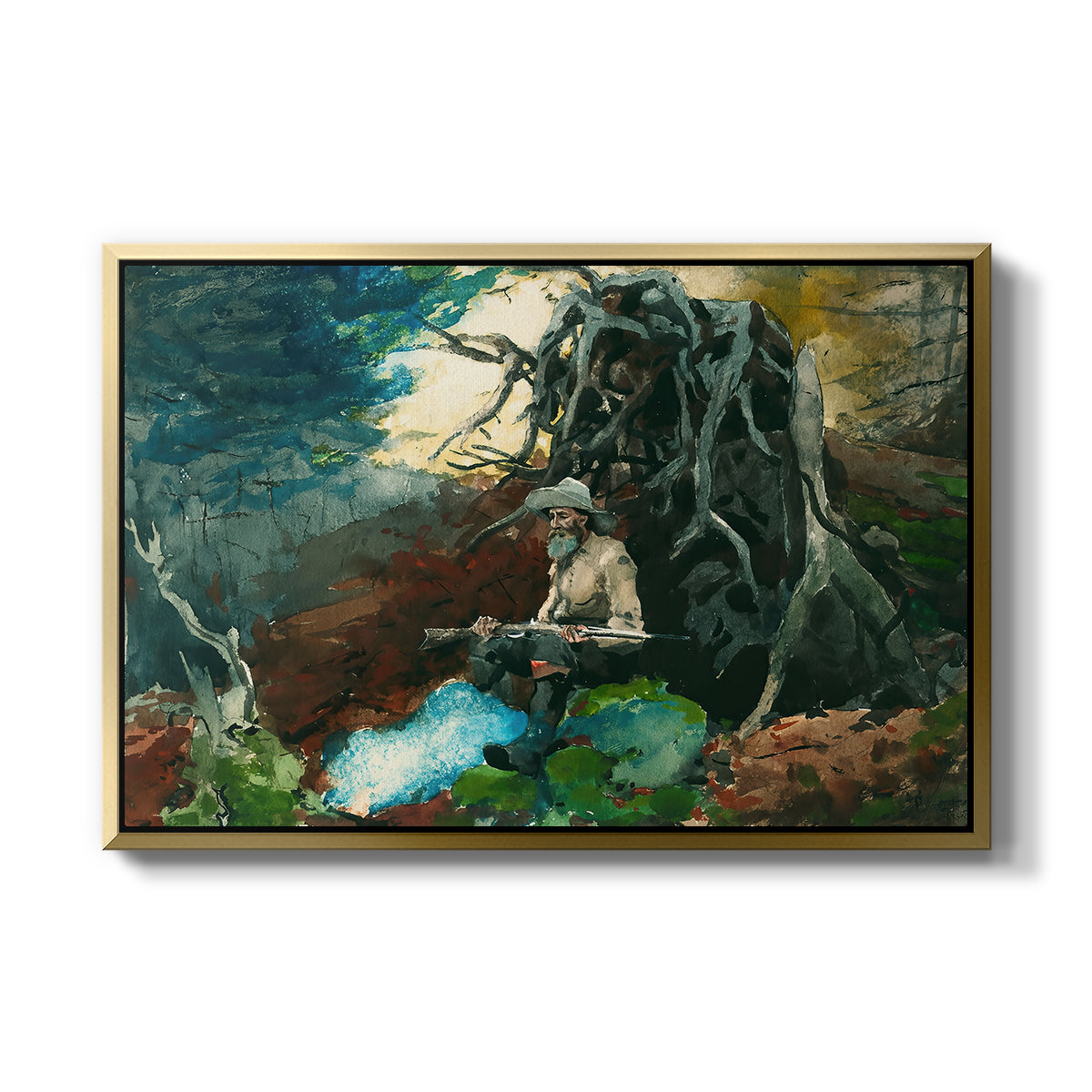 Campfire, Adirondacks, 1892 - Floater Framed Canvas Print