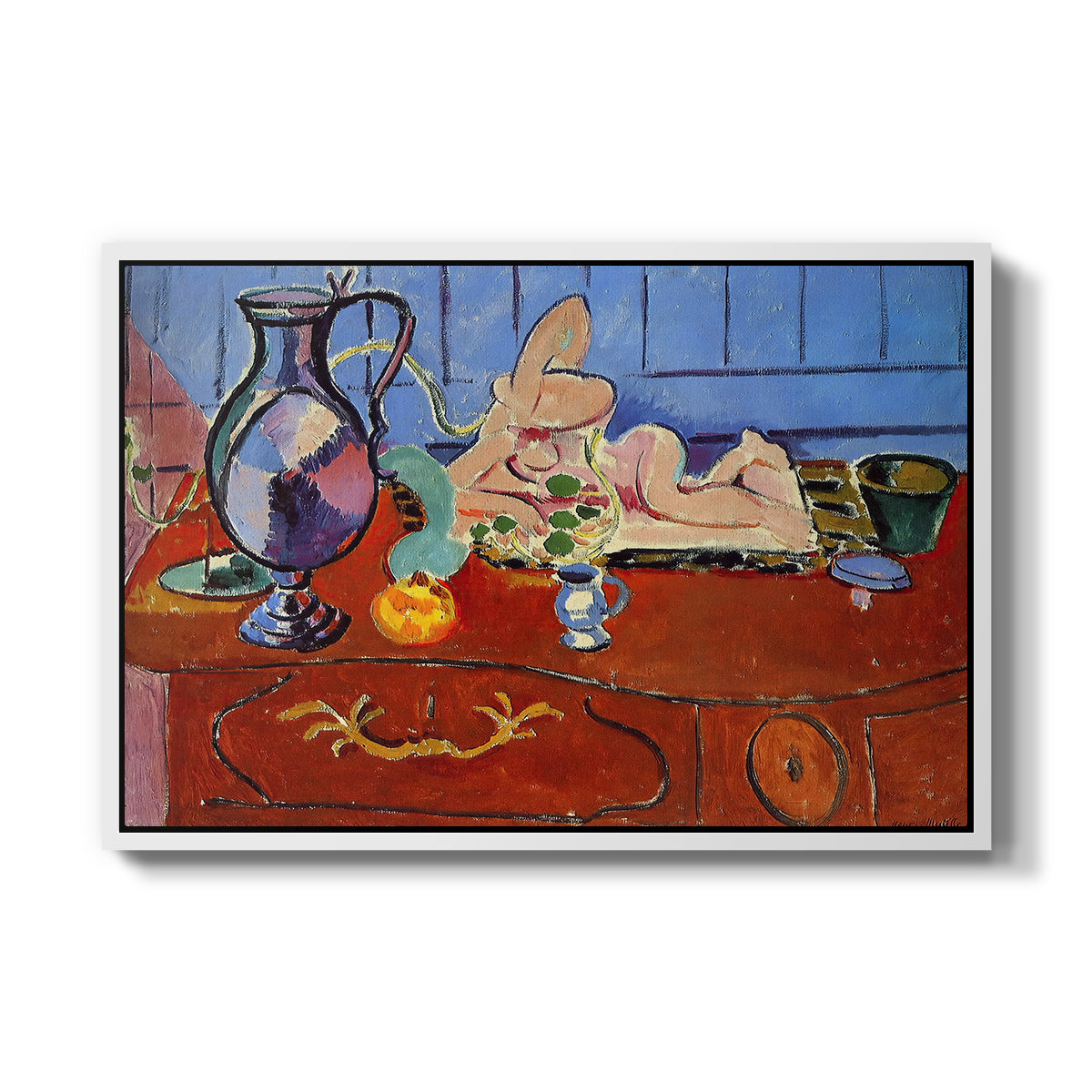 Still Life with a Pewter Jug and Pink Statuette, 1910 - Floater Framed Canvas Print