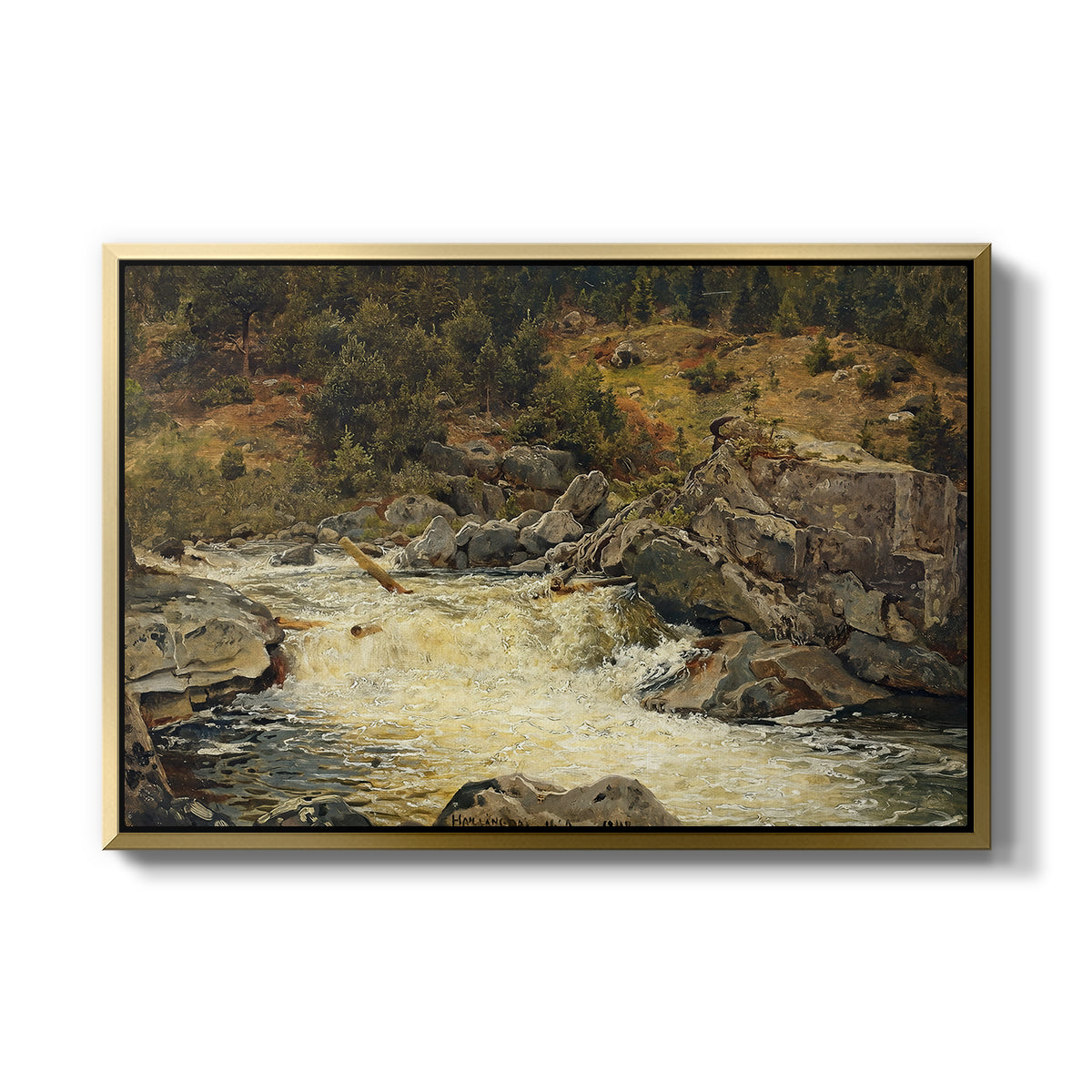 Waterfall in Hallingdal, 1848 - Floater Framed Canvas Print