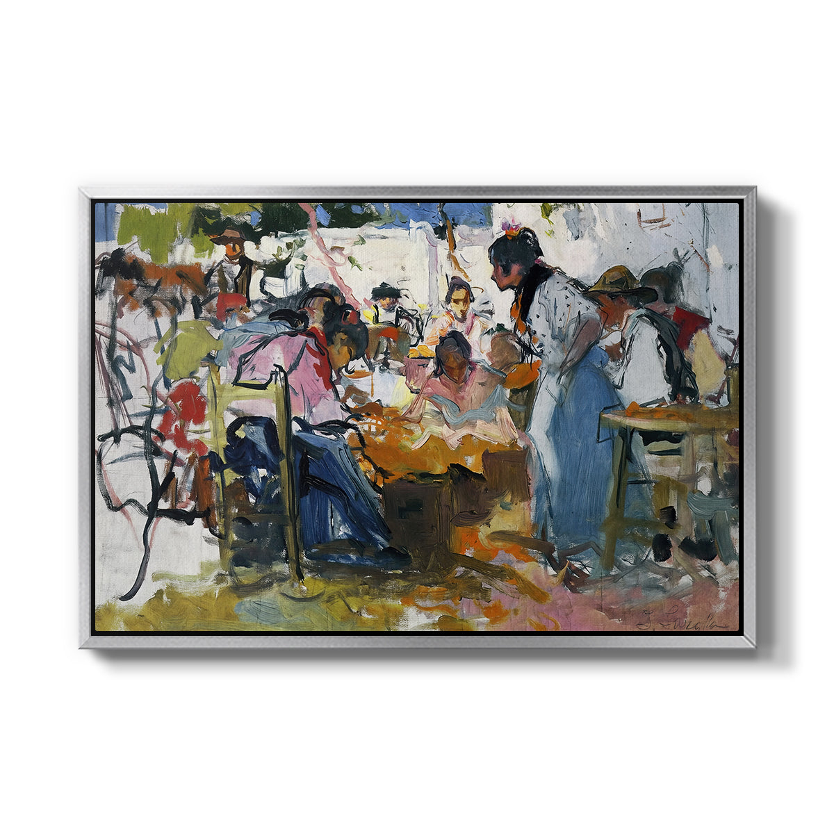 Net Menders in Valencia, 1909 - Floater Framed Canvas Print