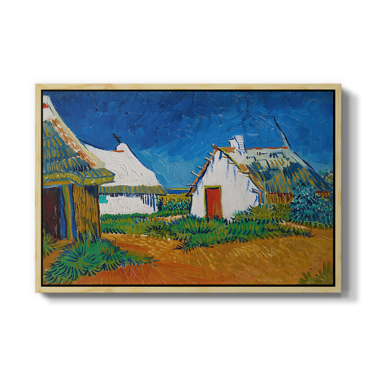 Three White Cottages at Saintes-Maries, 1888 - Floater Framed Canvas Print