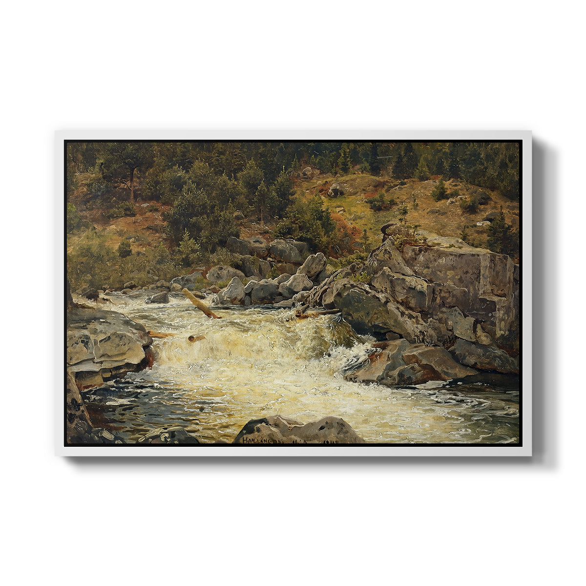 Waterfall in Hallingdal, 1848 - Floater Framed Canvas Print