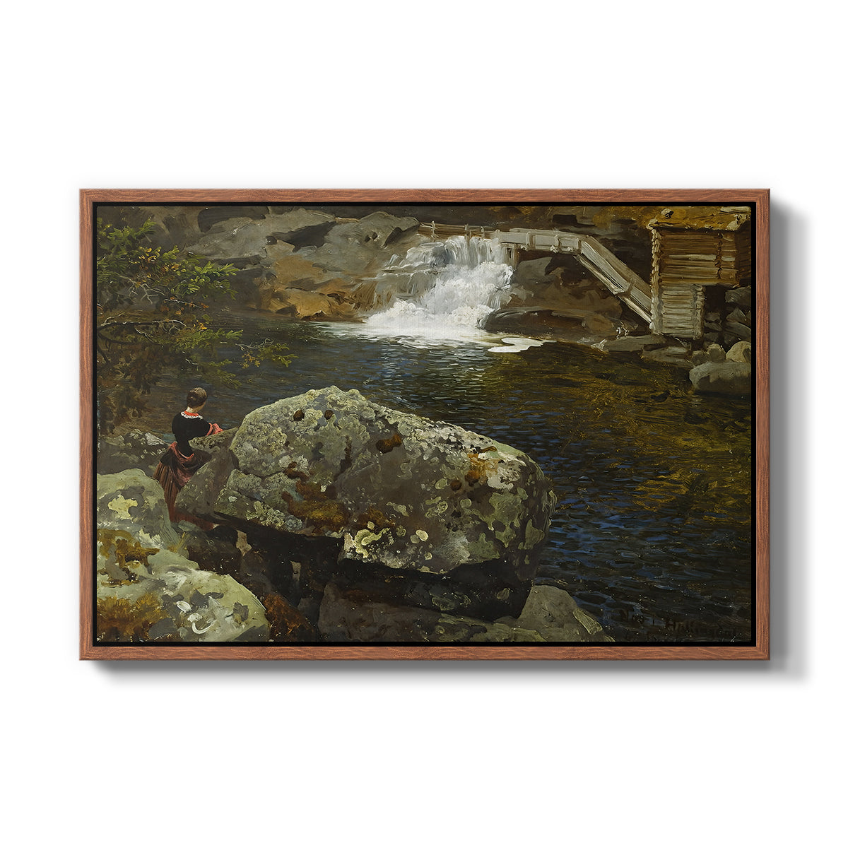 By the Mill Pond (En Mølledam), 1850 - Floater Framed Canvas Print