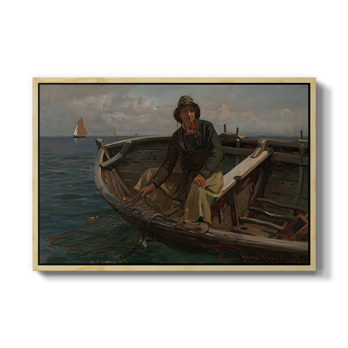 Fishermen from Rügen, 1882 - Floater Framed Canvas Print