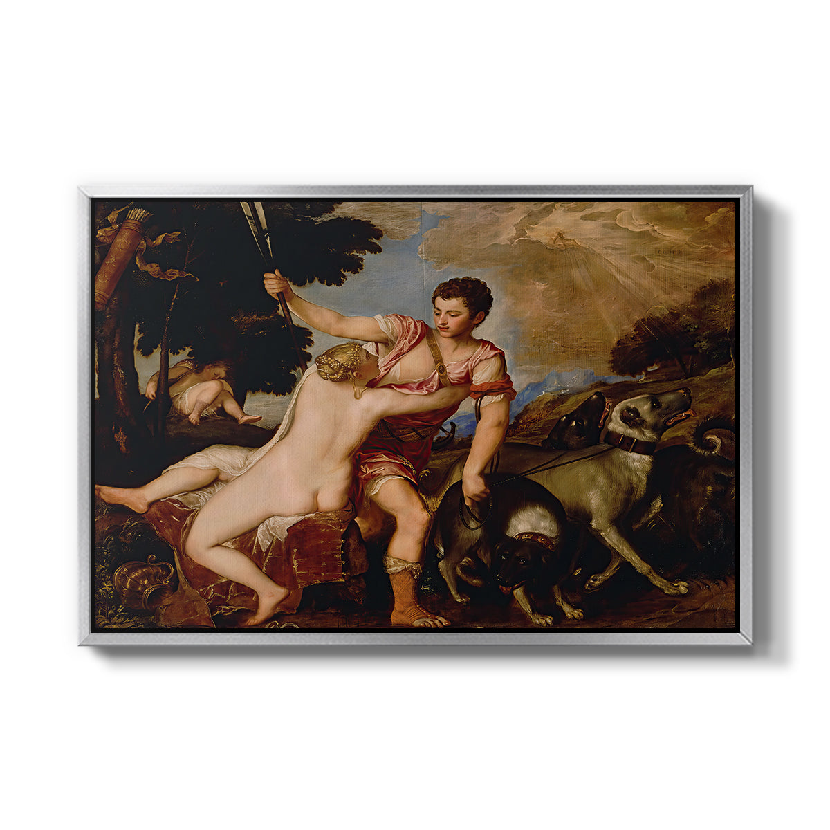 Venus and Adonis, 1554 - Floater Framed Canvas Print