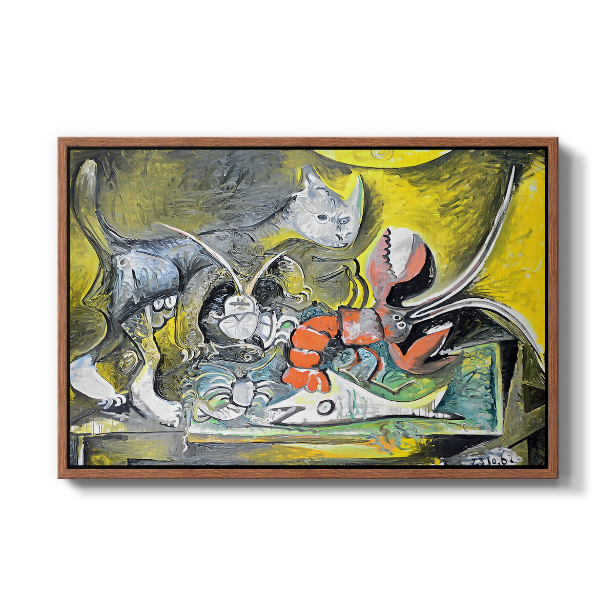 Still Life with Cat and Lobster, 1962 - Floater Framed Canvas Print