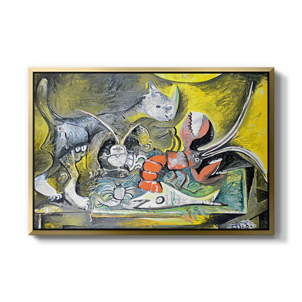 Still Life with Cat and Lobster, 1962 - Floater Framed Canvas Print