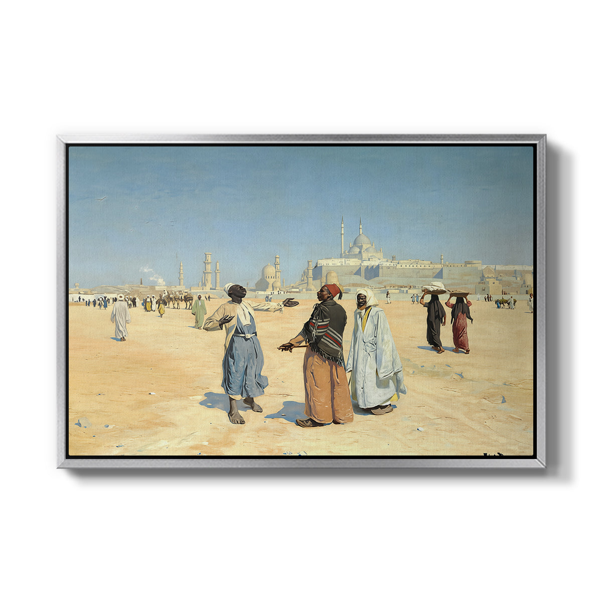 View from the Desert of Cairo with Citadel and Mamluk Tombs in the Background, c. 1889-1890 - Floater Framed Canvas Print