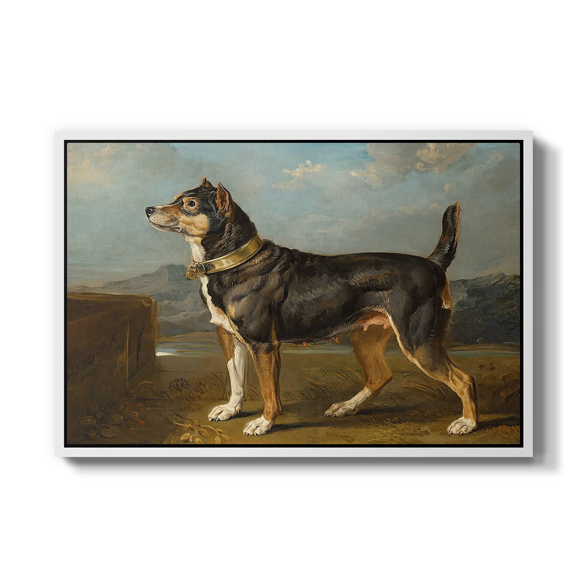 A Terrier in a Landscape, c. 1811 - Floater Framed Canvas Print