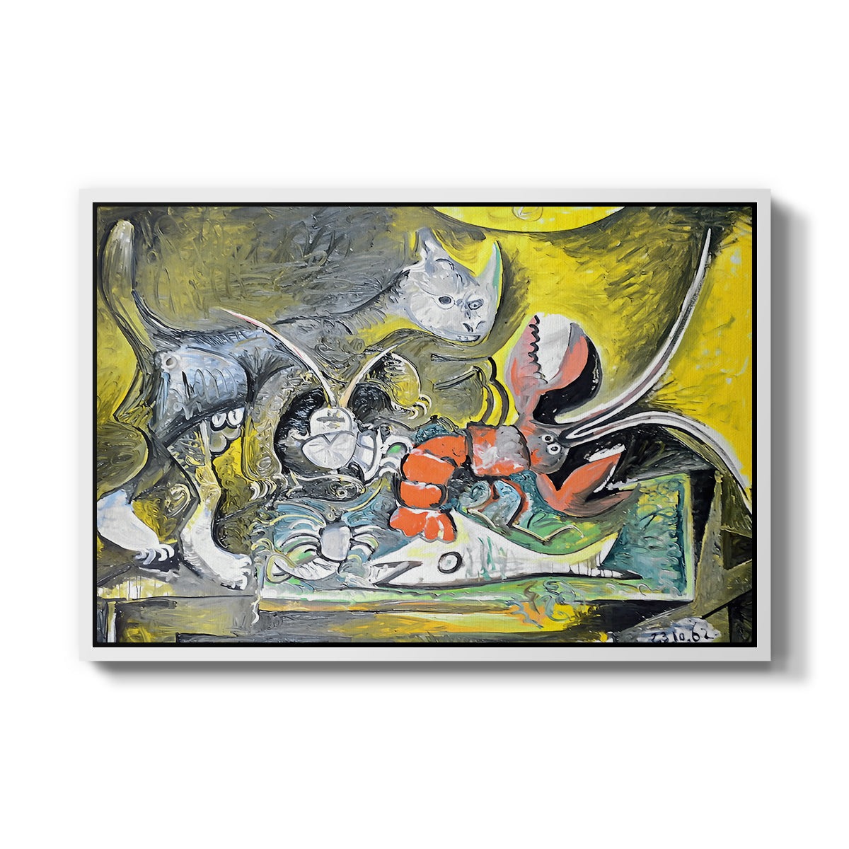 Still Life with Cat and Lobster, 1962 - Floater Framed Canvas Print