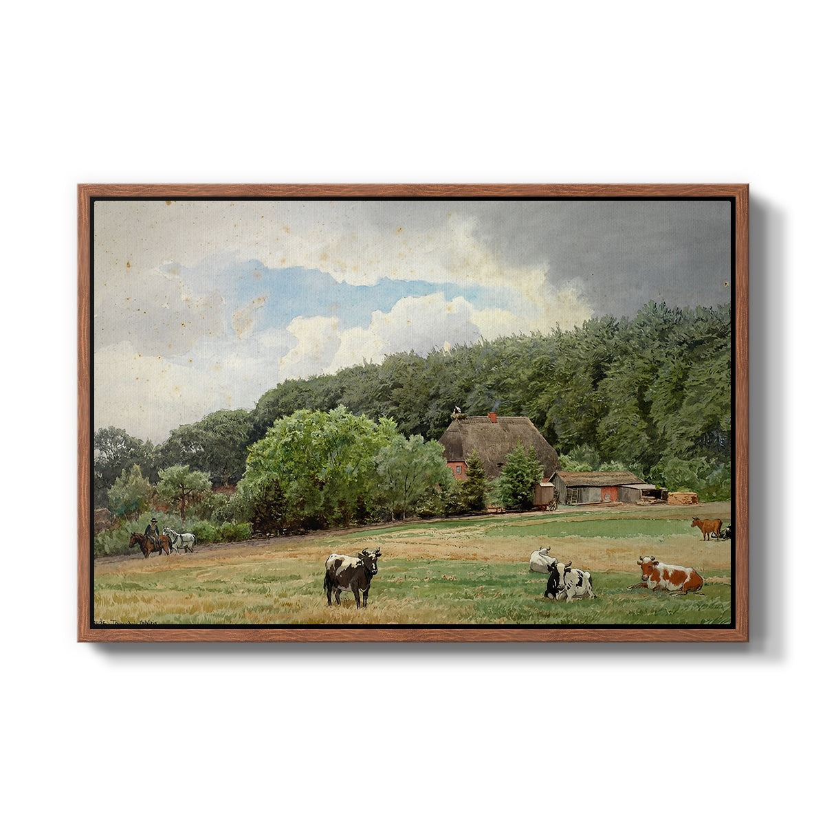 Farm with Grazing Cows (Bondegård med beitende kuer), 1892 - Floater Framed Canvas Print