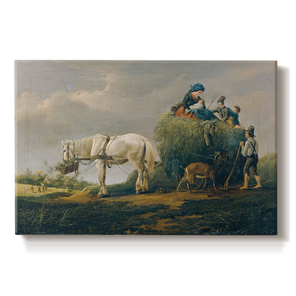 Canvas art print portraying a wagon carrying hay through countryside, set against a white background