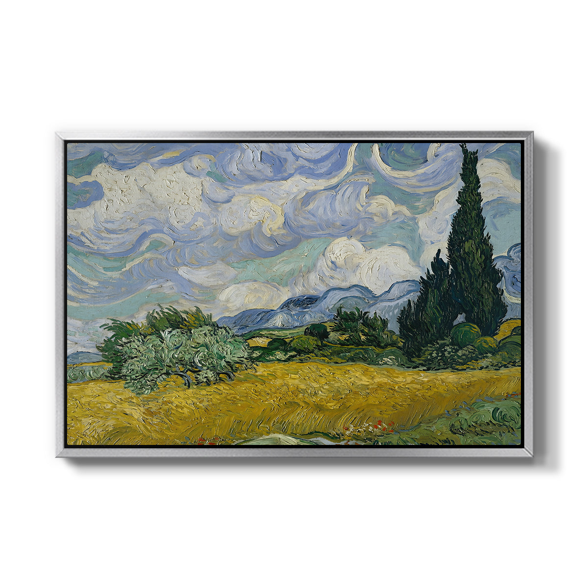 Wheat Field with Cypresses, 1889 - Floater Framed Canvas Print