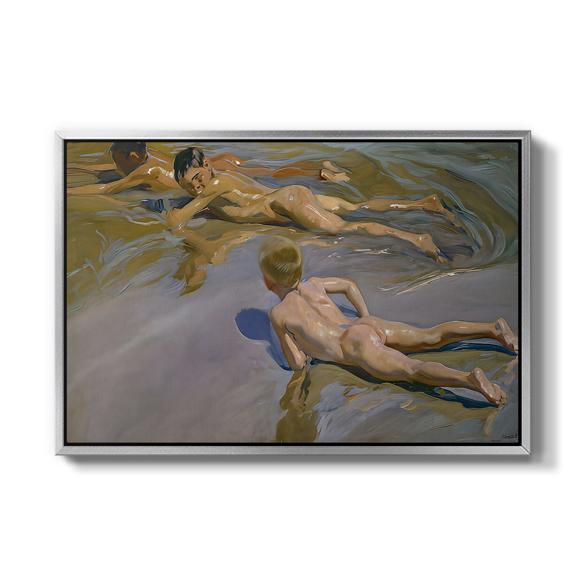 Boys on the Beach, 1910 - Floater Framed Canvas Print
