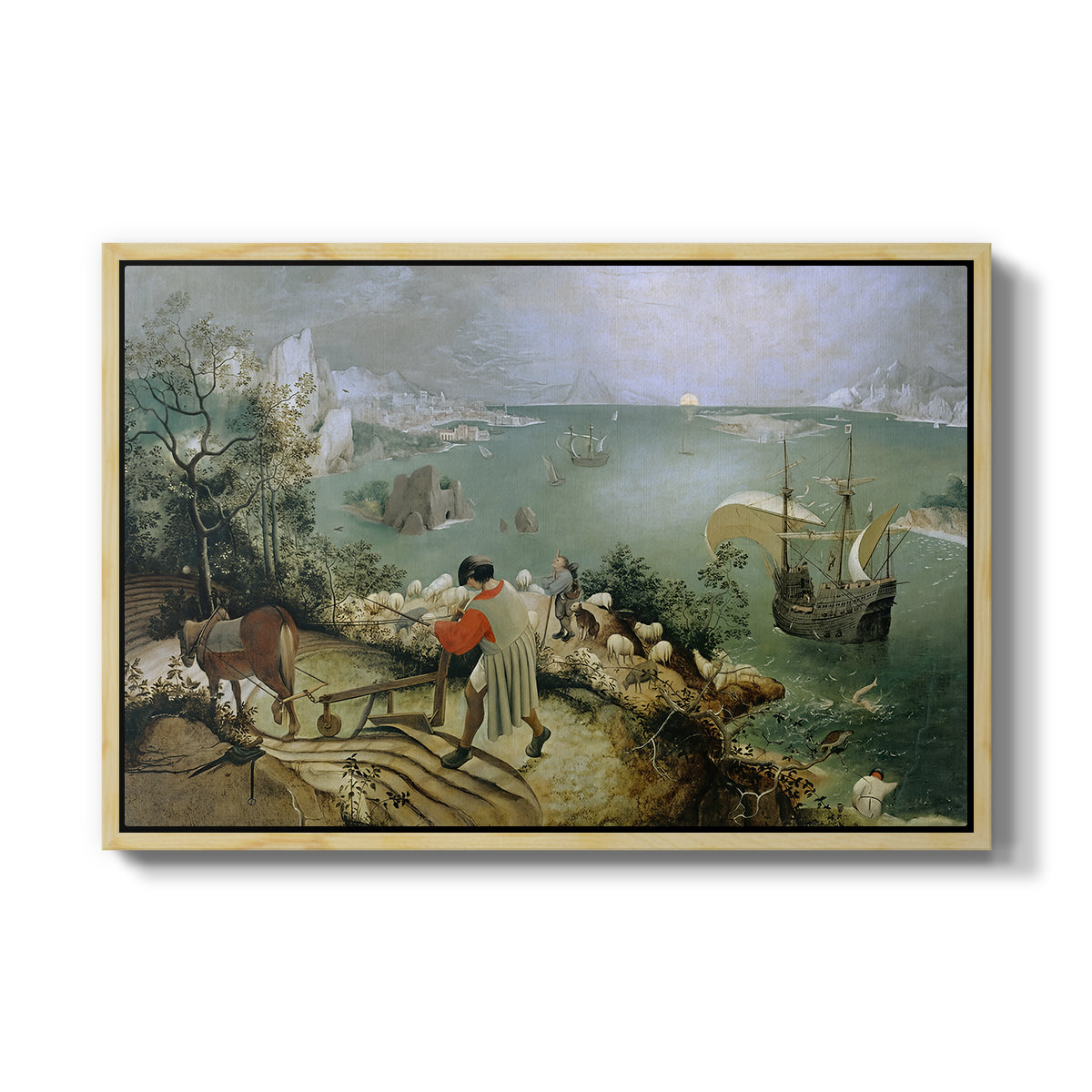 Landscape with the Fall of Icarus, c. 1560 - Floater Framed Canvas Print
