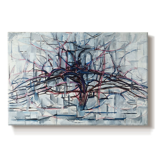 Canvas art print portraying a tree stretched into horizontal lines, set against a white background