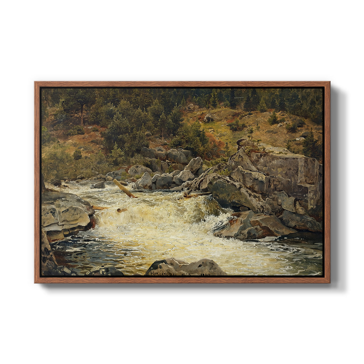 Waterfall in Hallingdal, 1848 - Floater Framed Canvas Print