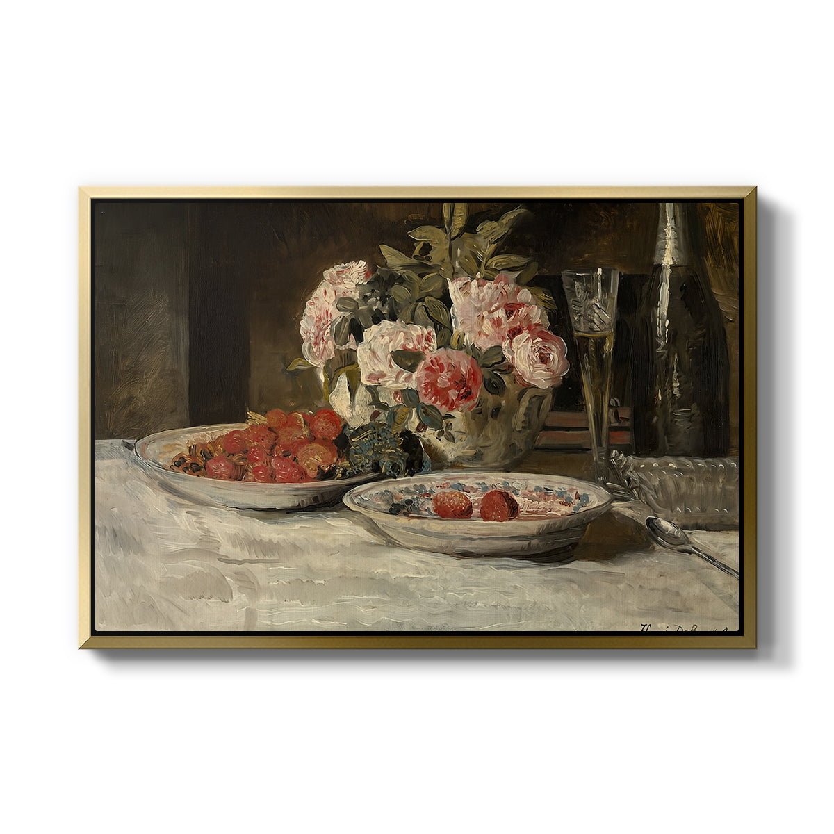 Strawberries and Champagne, c. 1881-1885 - Floater Framed Canvas Print