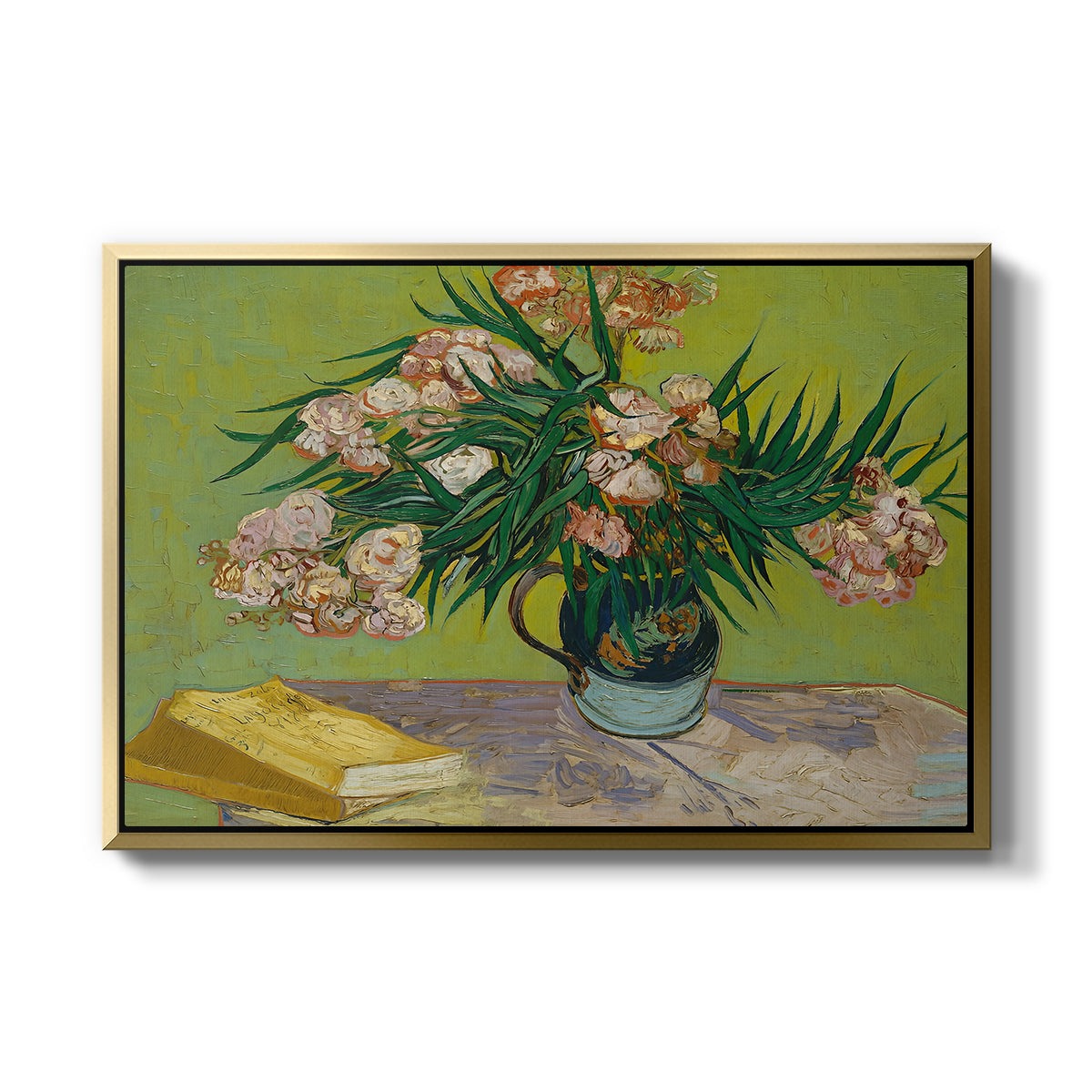 Vase with Oleanders and Books, 1888 - Floater Framed Canvas Print