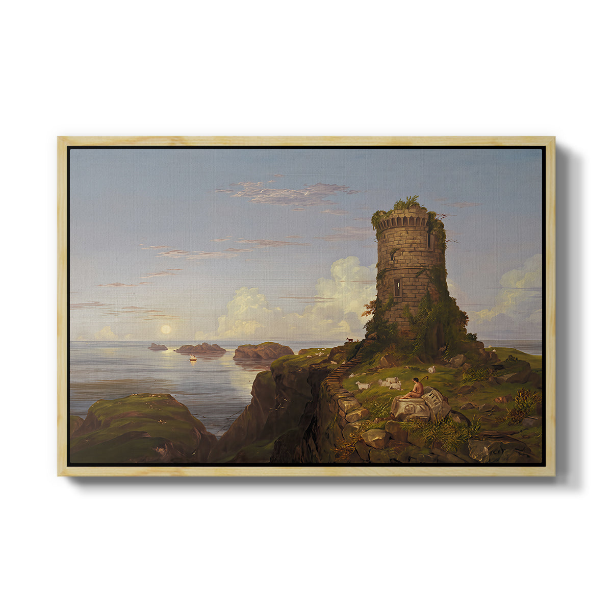Italian Coast Scene with Ruined Tower, 1838 - Floater Framed Canvas Print