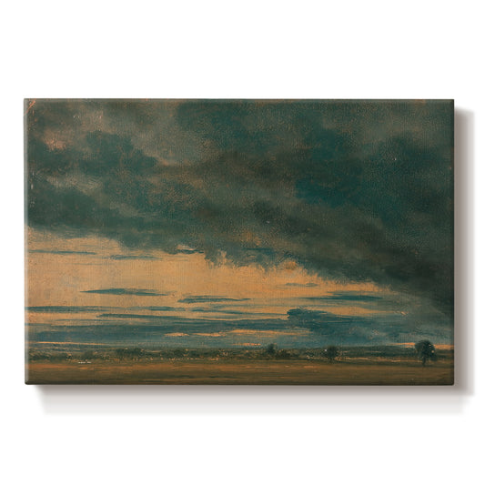 Canvas art print portraying an expansive sky filled with layered cloud formations, set against a white background