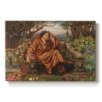 Canvas art print portraying a distressed figure surrounded by flames and torment in symbolic hell scene, set against a white background
