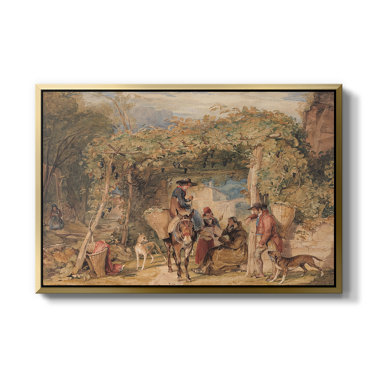 Figures and Animals in a Vineyard, c. 1829 - Floater Framed Canvas Print