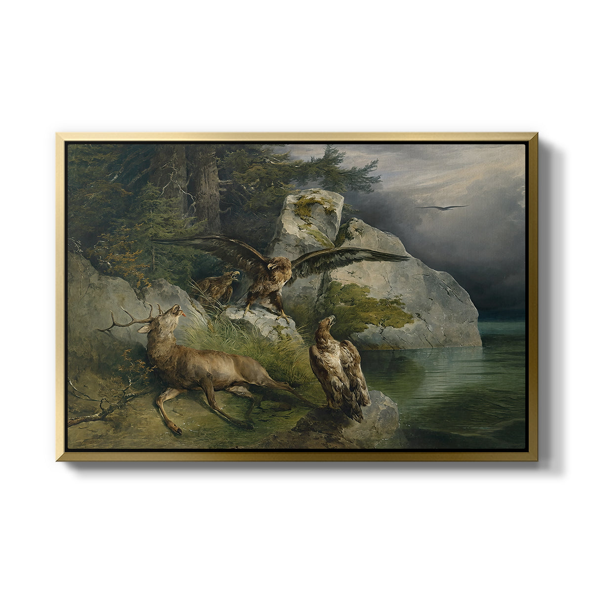 Eagles and Dying Stag on a Lakeshore, 1836 - Floater Framed Canvas Print
