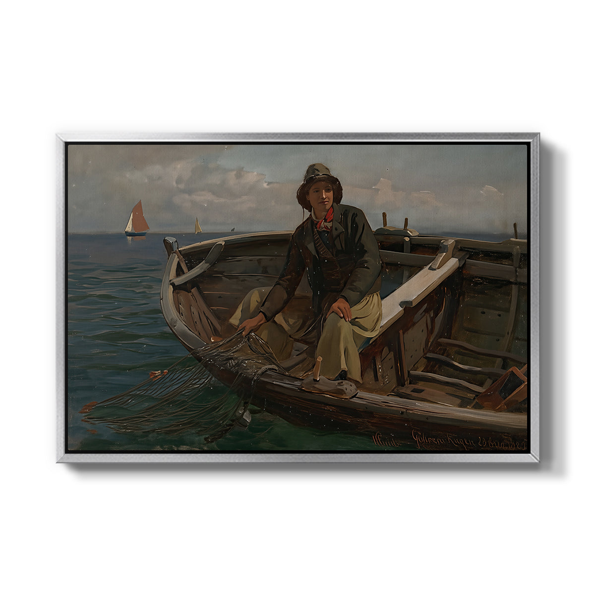 Fishermen from Rügen, 1882 - Floater Framed Canvas Print