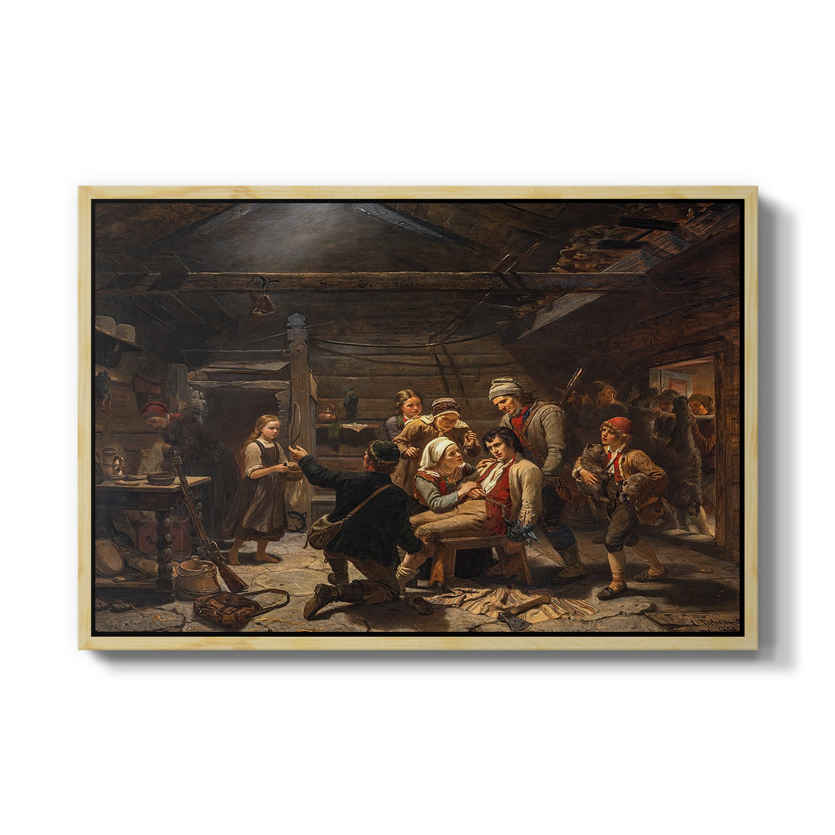 The Return of the Bear Hunter, 1856 - Floater Framed Canvas Print