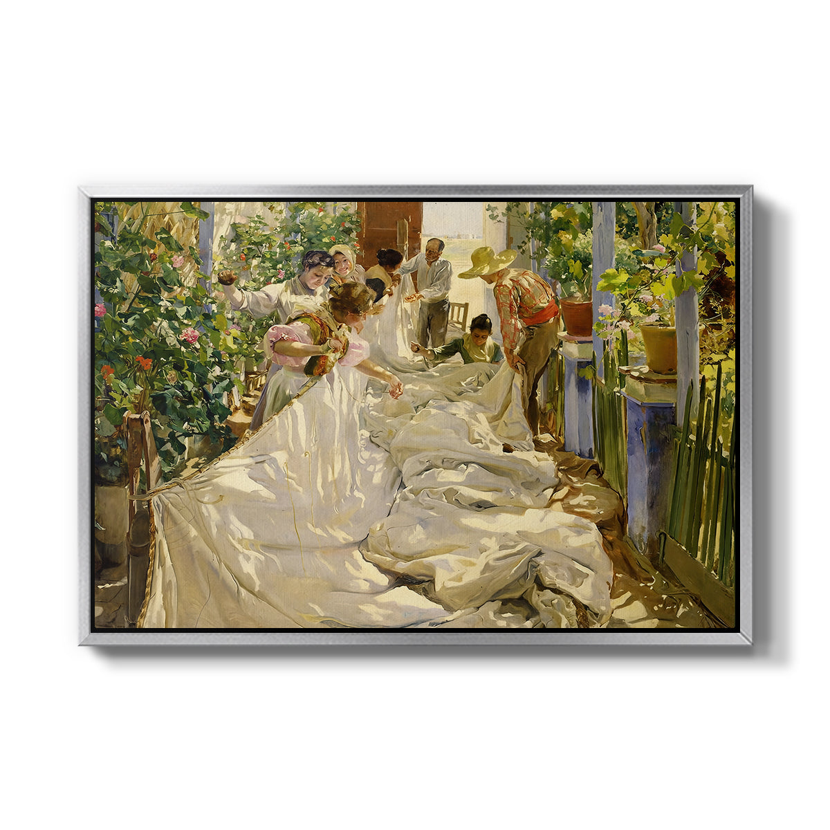 Sewing the Sail, 1896 - Floater Framed Canvas Print