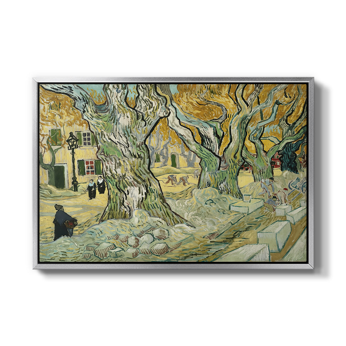 The Large Plane Trees (Road Menders at Saint-Rémy), 1889 - Floater Framed Canvas Print