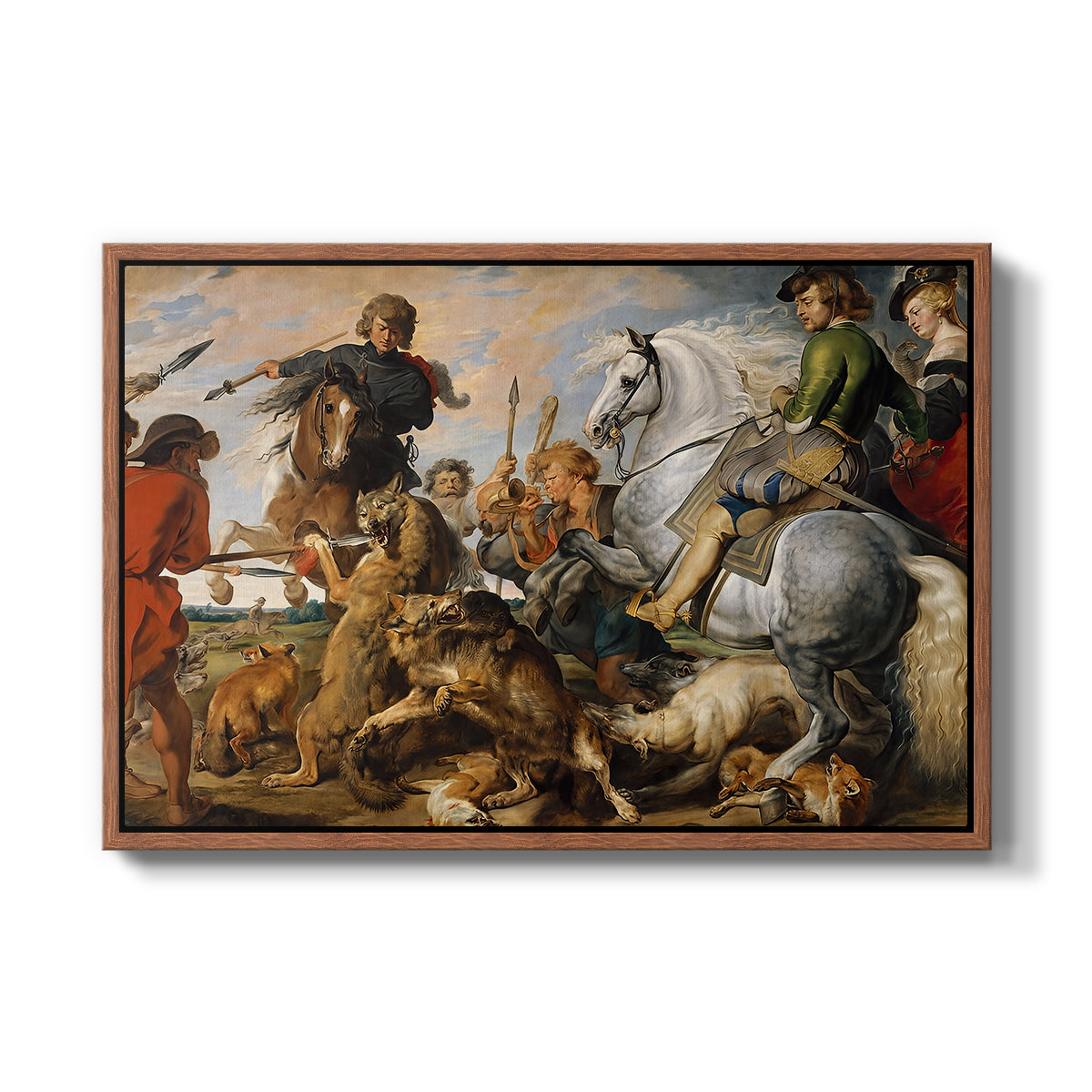 The Wolf and Fox Hunt, c. 1616 - Floater Framed Canvas Print
