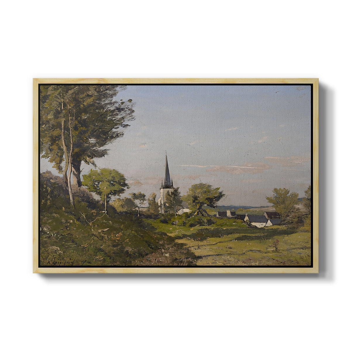 Village Landscape with Church, 1891 - Floater Framed Canvas Print