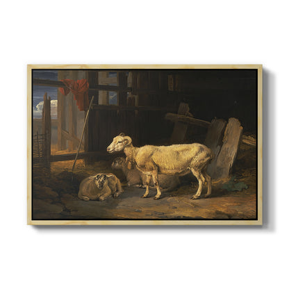 Sheep in a Stable, 1810 - Floater Framed Canvas Print