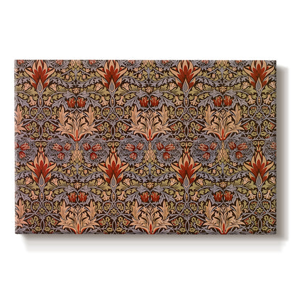 Canvas art print portraying a repeating pattern of stylized flowers with warm red tones and curved stems, set against a white background