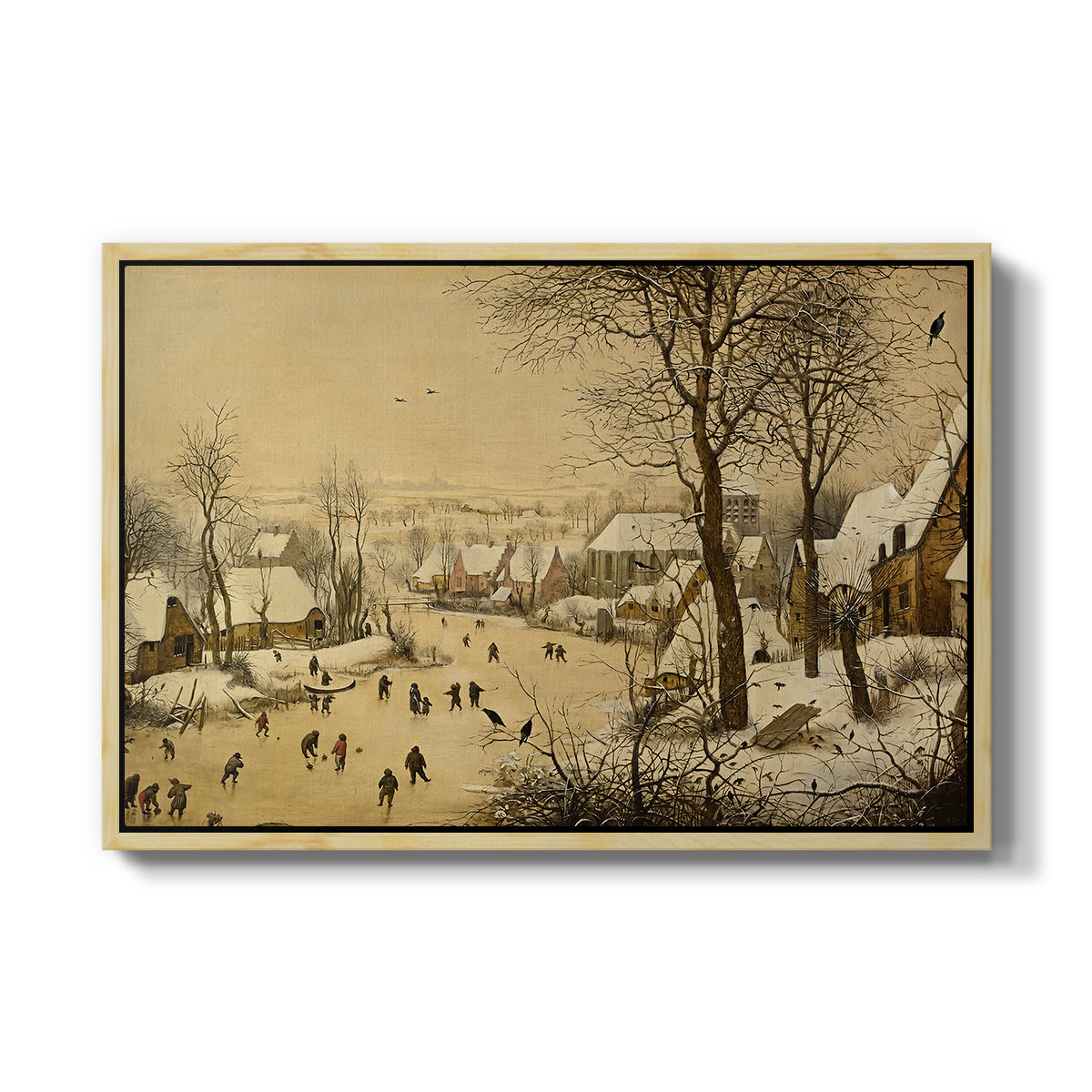 Winter Landscape with Skaters and Bird Trap, 1565 - Floater Framed Canvas Print